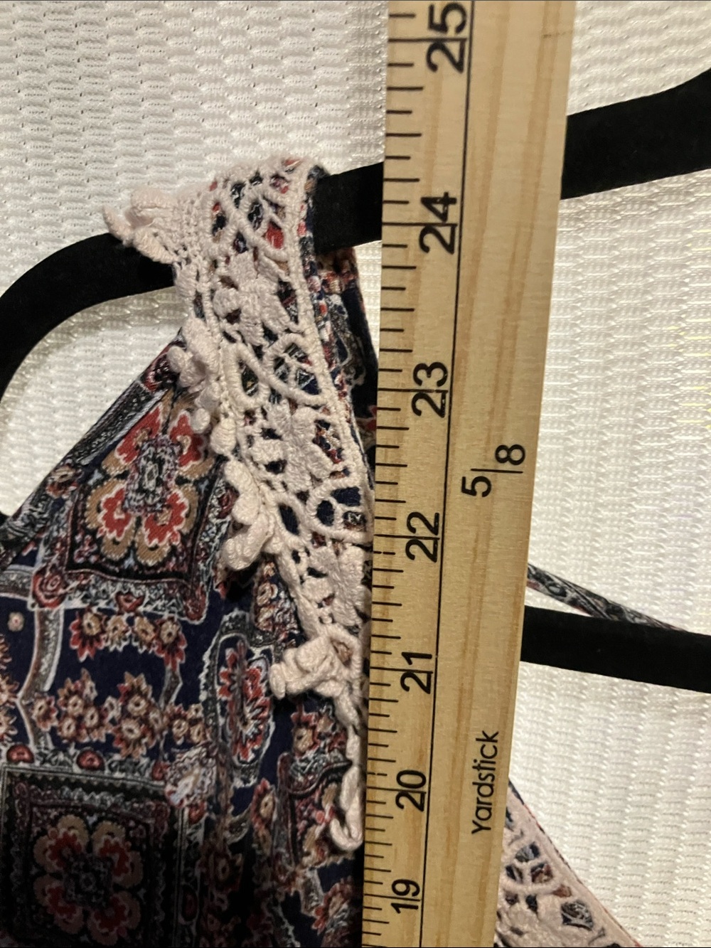 Cold-Shoulder Paisley Blouse with Crochet Trim - Navy - Picture 8 of 10